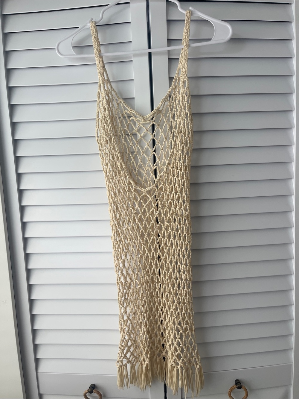 Revolve Crochet Fringe Cover-Up Dress in Cream